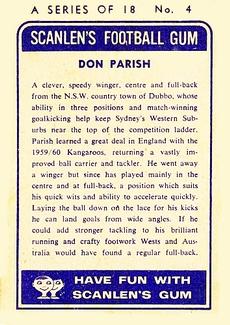 1963 Scanlens NRL #4 Don Parish Back